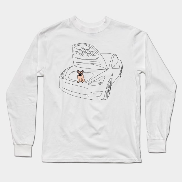 French Bull Dog Puppy in a Tesla Model 3 Frunk Long Sleeve T-Shirt by Shannon Marie